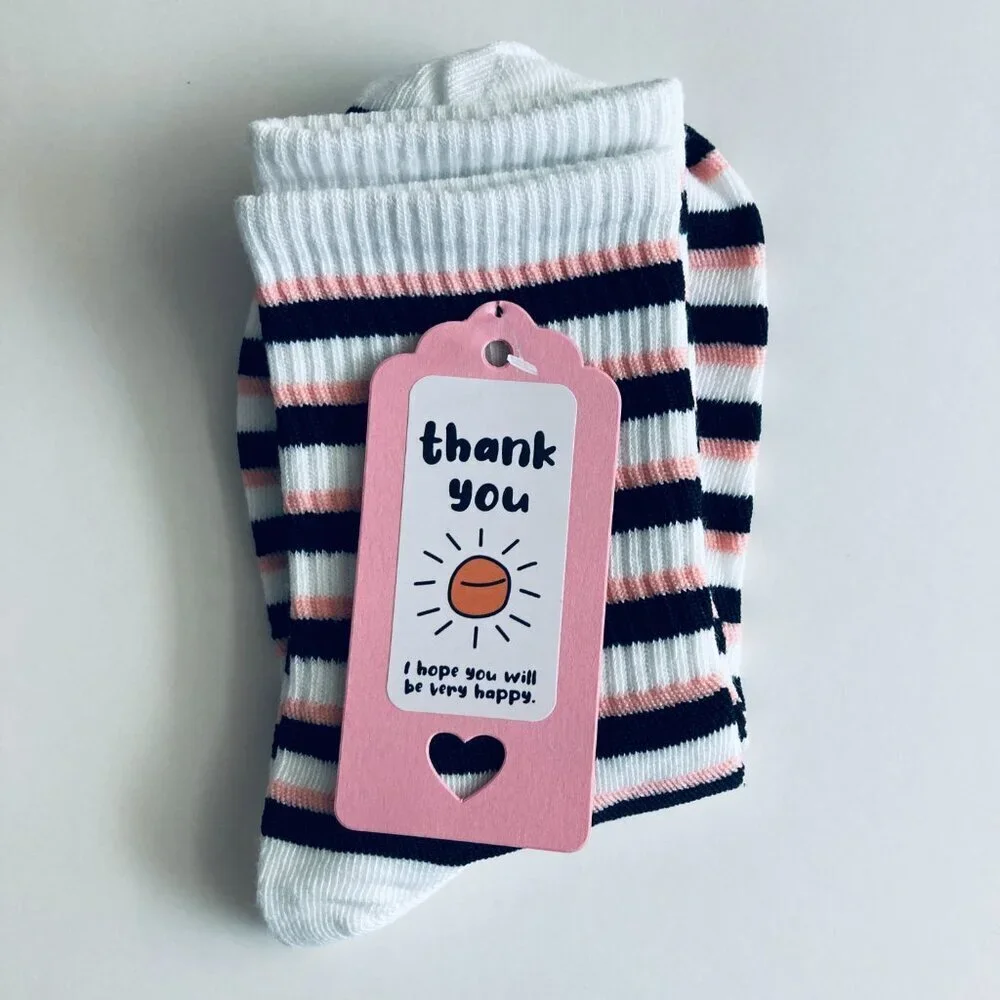 🍒 5/$25 🍒 Crew Socks Pink, Black with White Stripes